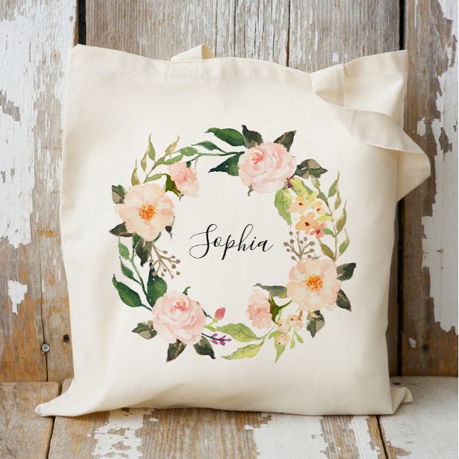Tote Bag Personalized Floral Wreath Braidsmaid,Welcome2 (Créateur téléchargé)