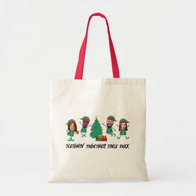Tote Bag Personalized Funny Face Photo Christmas Elf (Devant)