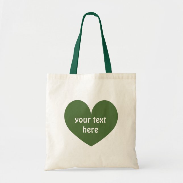 Tote Bag Personalized green heart reusable canvas (Devant)