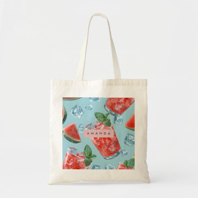 Tote Bag Personalized Juicy Watermelon Mint Sparkle (Devant)