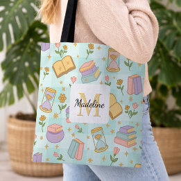 Tote Bag Personalized Magic Books Girly Mint Green School