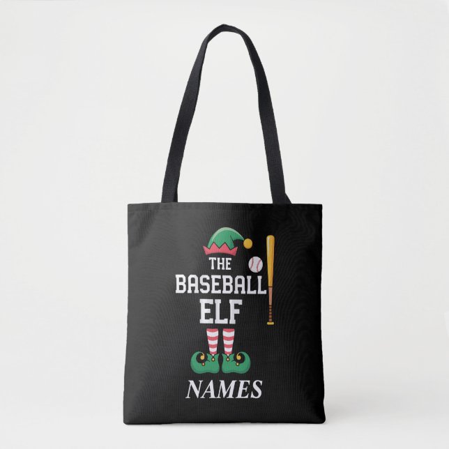 Tote Bag Personalized Name Baseball Elf Family Matching  (Devant)