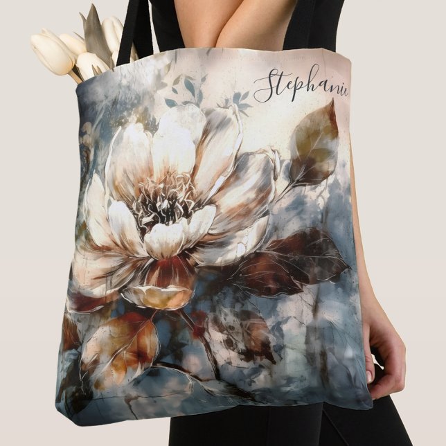Tote Bag Personalized Peony Watercolor Bloom Art (Créateur téléchargé)