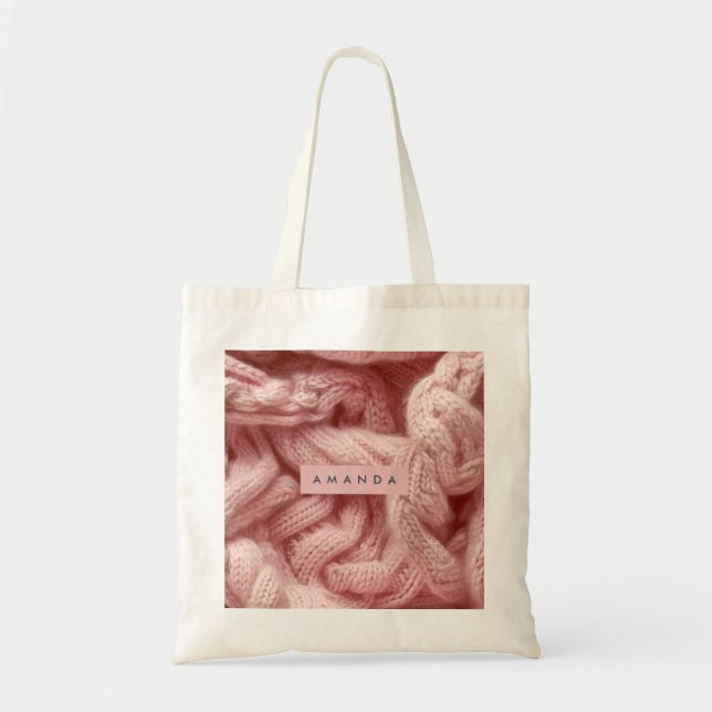 Tote Bag Personalized Personalized Pink Cable Knit  (Devant)