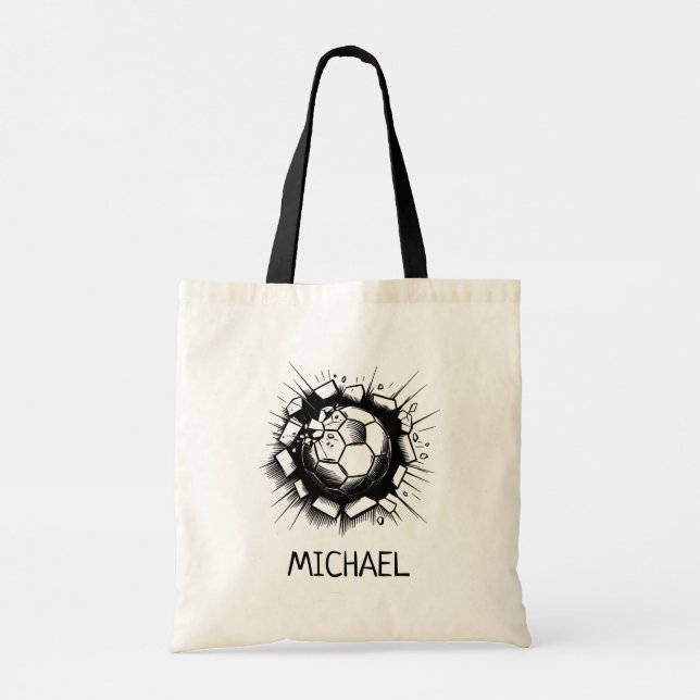 Tote Bag Personalized Soccer Ball Breaking Wall Football (Dos)