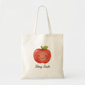 Tote Bag Personalized Stay Safe Lucky Apple Cute Watercolor