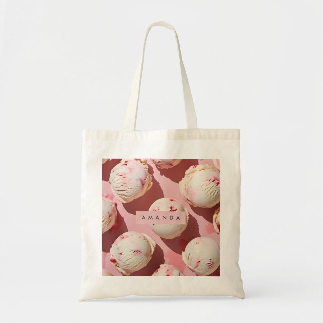 Tote Bag Personalized Strawberry Cream Swirl Aesthetic (Devant)