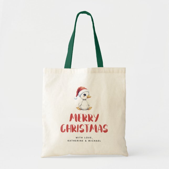 Tote Bag Personalized Watercolor Christmas Goose Duck  (Devant)