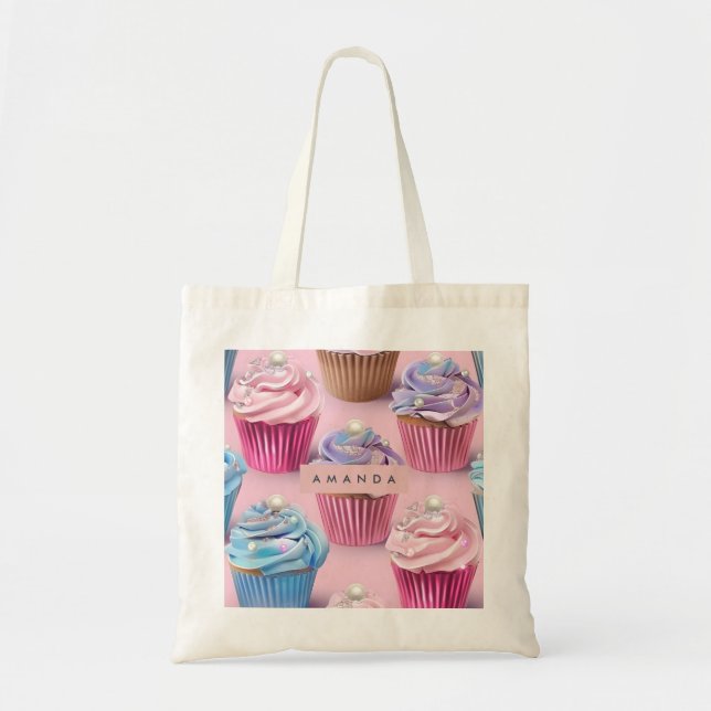 Tote Bag Personalized Whimsical Pastel Cupcake Dreams (Devant)