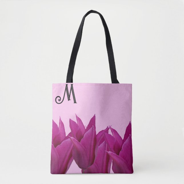 Tote Bag Personnalisable M monogramme joli rose floral élég (Devant)