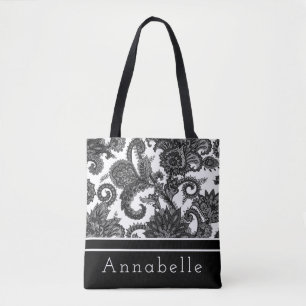 Tote Bag Personnalisation de Black and White Paisley