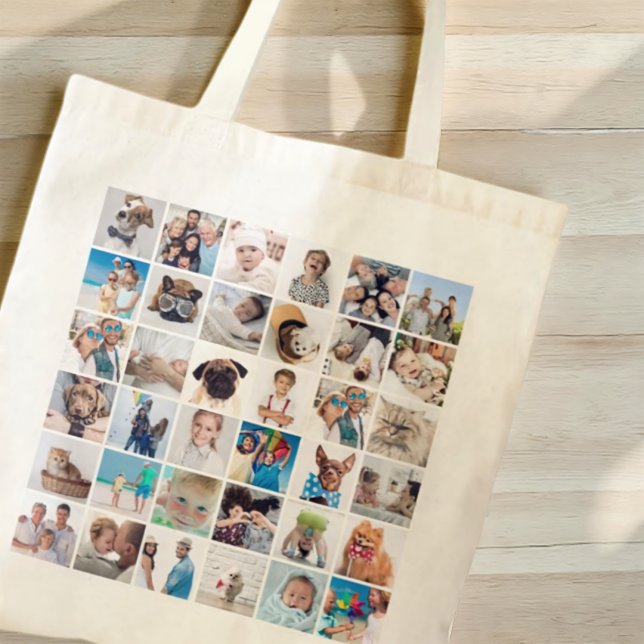 Tote Bag Personnalisé 36 Photos Famille moderne et animal d (Créateur téléchargé)