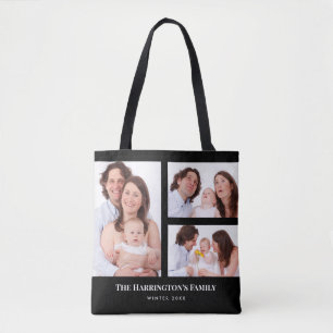 Tote Bag Personnalisé 3 sections Famille Photo Collage Blac