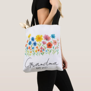 Tote Bag Personnalisé. Année - Grand-mère Fleur sauvage