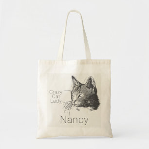 Tote Bag Personnalisé Artiste Fou Chat Lady Sketched Chat