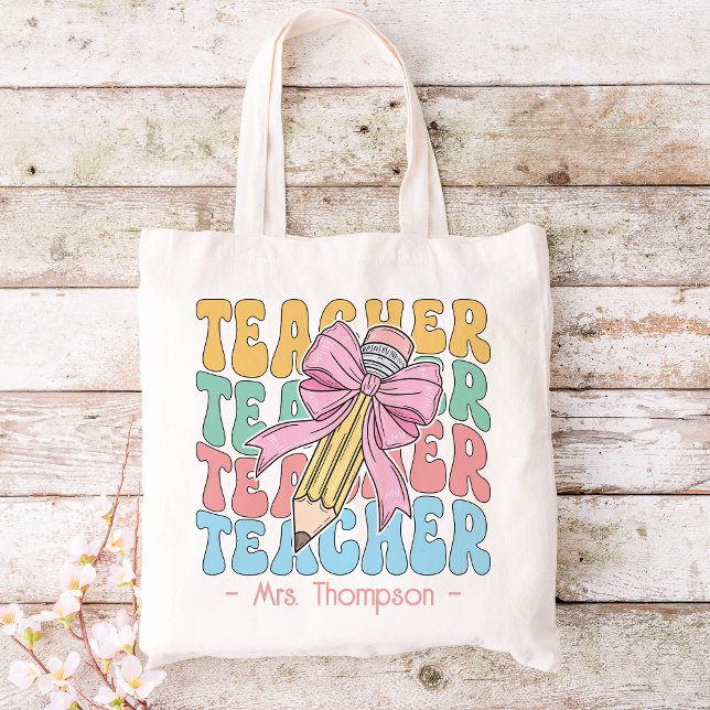 Tote Bag Personnalisé Avec Le Nom Cute Rose Enseignant Pers (Créateur téléchargé)