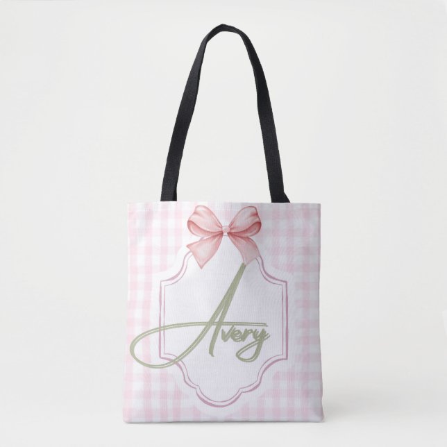 Tote Bag Personnalisé Avery Baby Girl Nursery Bow&En vichy (Devant)
