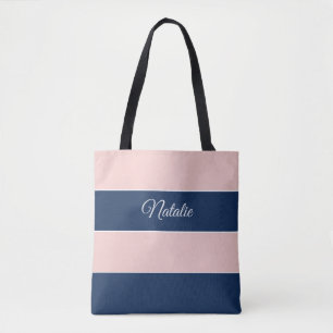 Tote Bag Personnalisé Bleu Nuit et Rose Élégant 