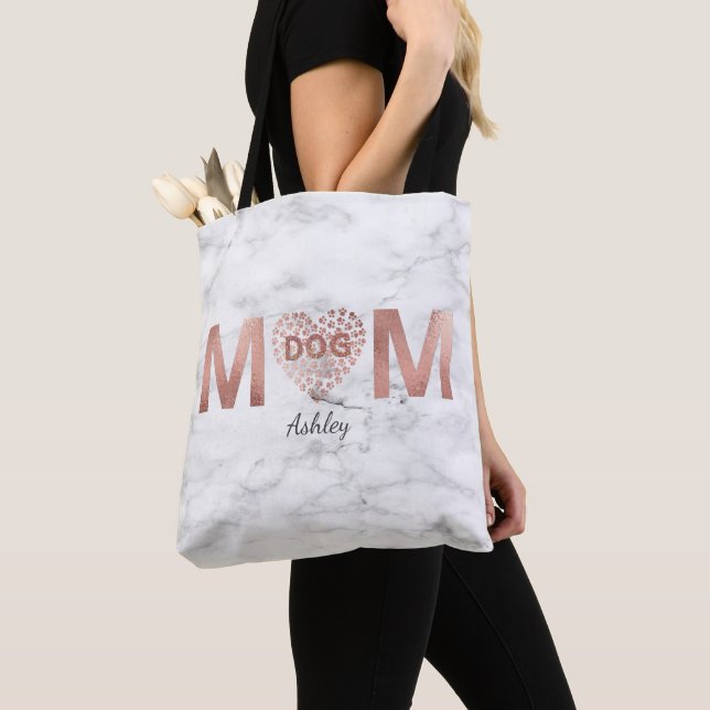 Tote Bag Personnalisé Chien Maman Rose Gold Empreintes de p (De près)