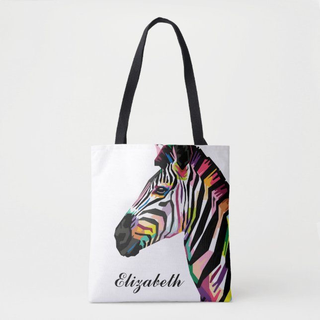Tote Bag Personnalisé Coloré Pop Art Zebra (Devant)