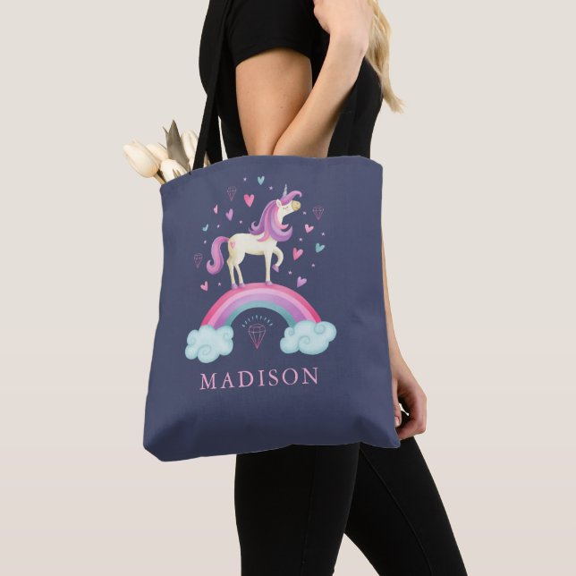Tote Bag Personnalisé Cute Girl Rainbow Unicorn (De près)