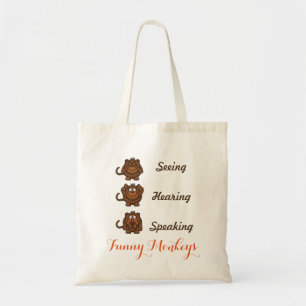 Tote Bag Personnalisé Funny Voir l'audition parler singes