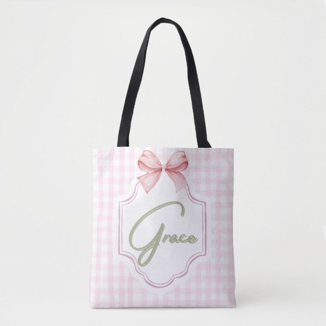 Tote Bag Personnalisé Grace Baby Girl Nursery Bow&En vichy (Devant)