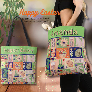 Tote Bag Personnalisé Happy Pâques Collage coloré