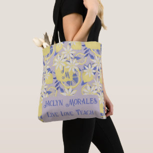 Tote Bag Personnalisé Live Love Teach Watercolor Lemon