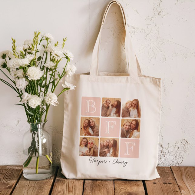 Tote Bag Personnalisé Meilleur Amis Forever 6 Photo Collage (Celebrate your unbreakable bond with this "Best Friends Forever" photo tote bag! )
