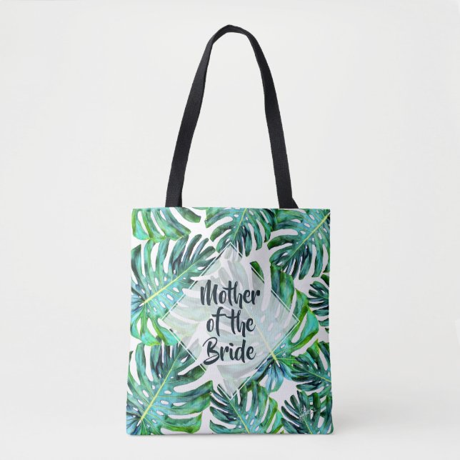 Tote Bag Personnalisé Mère de mariée Tropical Leaf de verdu (Devant)
