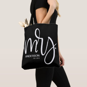 Tote Bag Personnalisé Mme ESTABLISHED - blanc sur noir