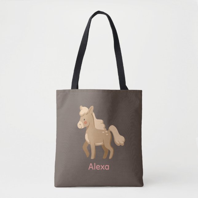 Tote Bag Personnalisé Monogramme Pony Horse Girl (Devant)