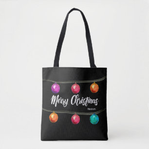 Tote Bag Personnalisé, Noël, Boules d'aquarelle