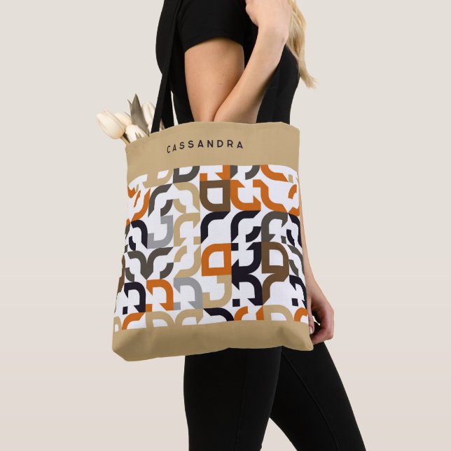 Tote Bag Personnalisé Noir Brown Beige Orange Retro Art Mot (De près)