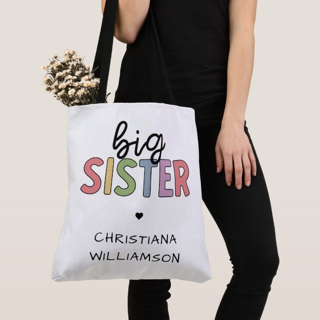 Tote Bag Personnalisé Nom Big Sister Cute Personnalisé (De près)