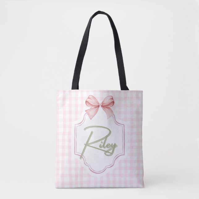 Tote Bag Personnalisé Riley Baby Girl Nursery Bow&En vichy (Devant)