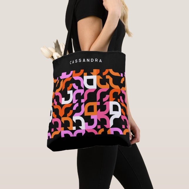 Tote Bag Personnalisé rose violet orange noir Motif d'art r (De près)