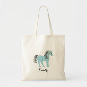 Tote Bag Personnalisé   Unicorne bleu et gris