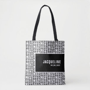 Tote Bag Personnalisée Best Life Ever Black and White Fourr