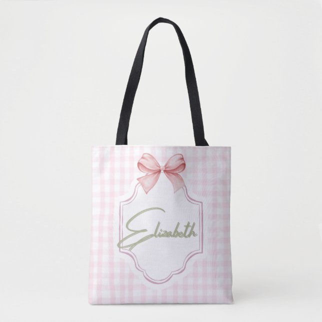 Tote Bag Personnalisée Elizabeth Baby Girl Nursery En vichy (Devant)