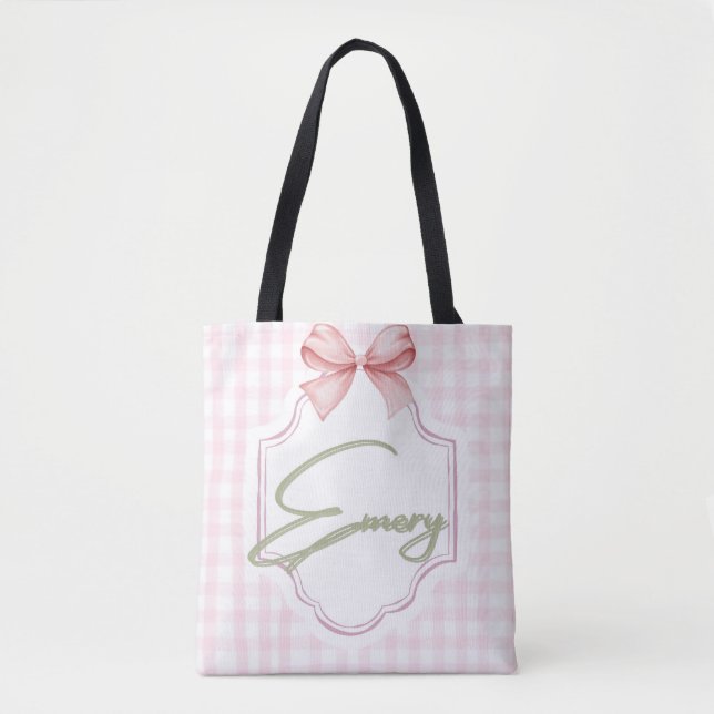 Tote Bag Personnalisée Emery Baby Girl Nursery Bow&En vichy (Devant)
