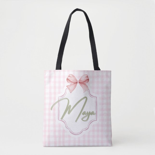 Tote Bag Personnalisée Maya Baby Girl Nursery Bow&En vichy (Devant)