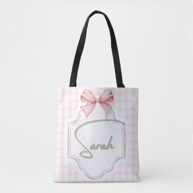 Tote Bag Personnalisée Sarah Baby Girl Nursery Bow&En vichy (Devant)