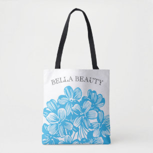 Tote Bag Personnaliser Bleu Botanique Hydrangée Fleurs fleu