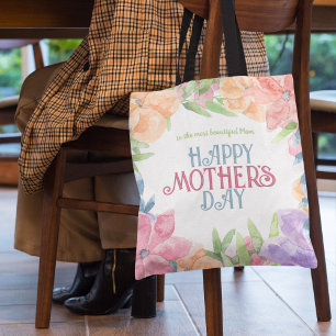 Tote Bag Personnaliser Four Flowers Aquarelle Fête des mère