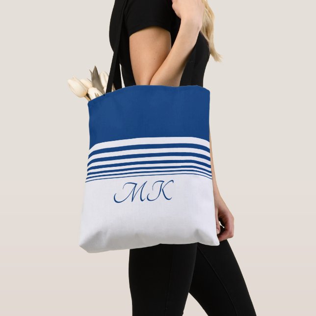 Tote Bag Personnaliser le bleu et le blanc (De près)