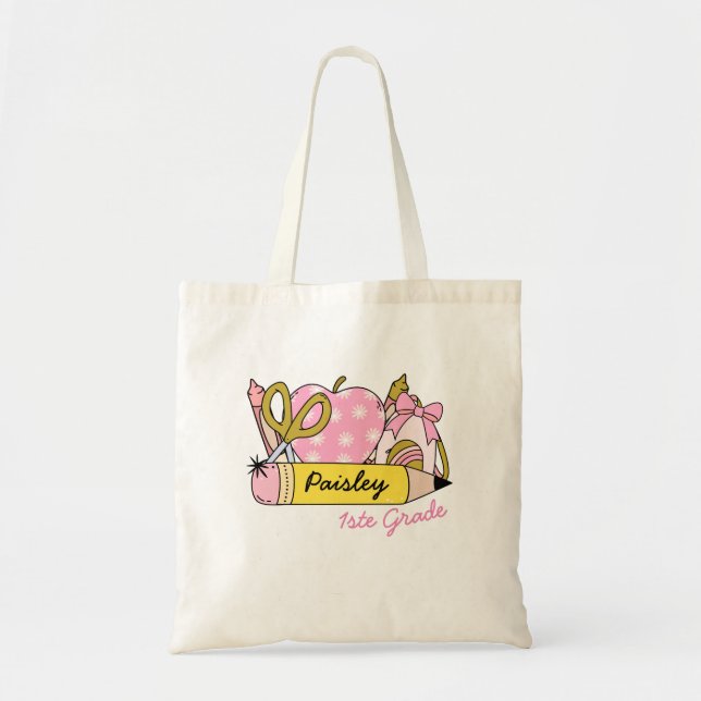 Tote Bag Personnaliser le nom mignon fille au crayon Super (Devant)
