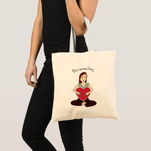 Tote Bag Personnaliser mignonne Yoga Girl tenant coeur roug