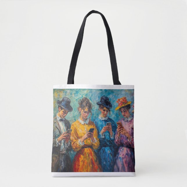Tote Bag Personnes du 19e siècle utilisant des smartphones (Devant)
